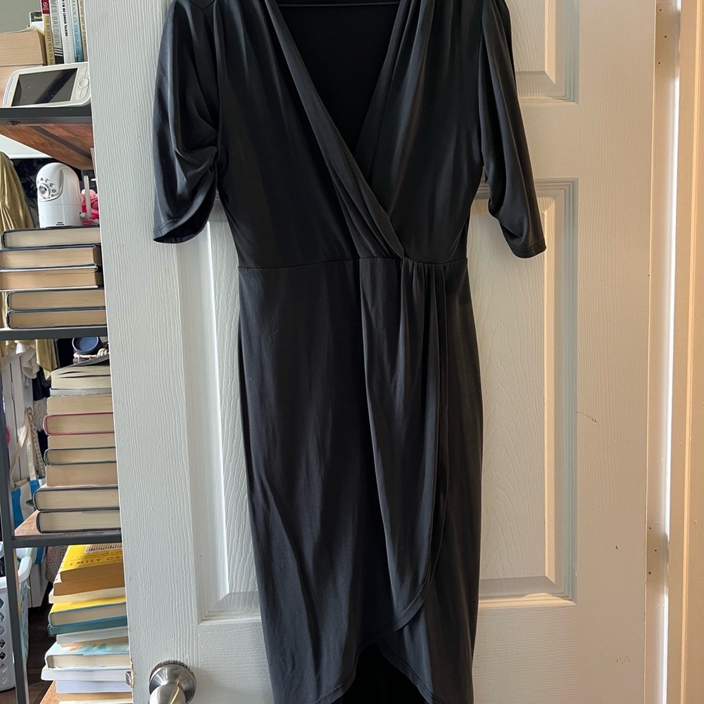 Lulu's Dulcet Washed Black Surplice Midi Dress - Picture 4 of 5